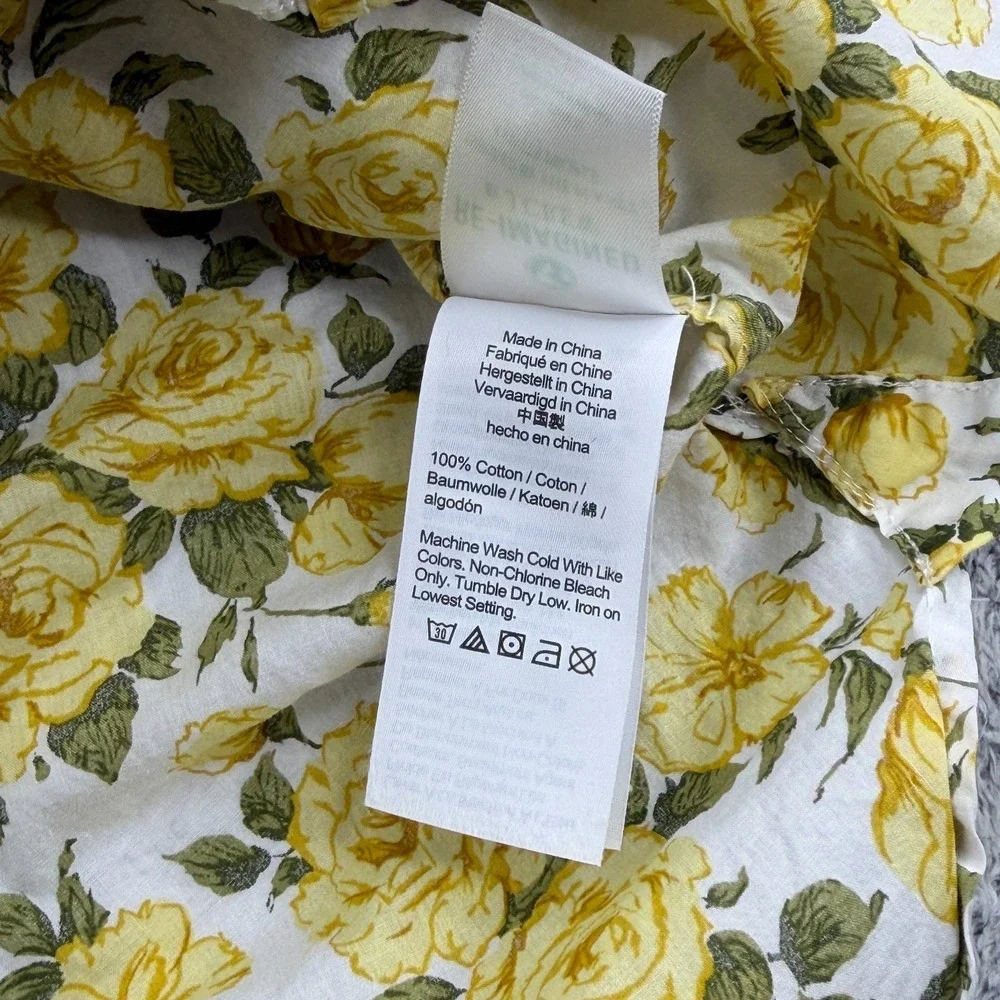 J Crew Liberty Carline Rose Shirt Womens 10 Yellow Floral Ruffle Trim Button Up